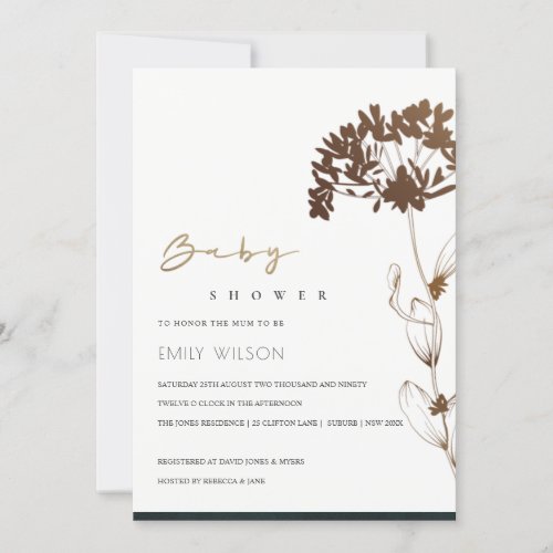 ELEGANT COPPER HYDRANGE FLORAL BABY SHOWER  INVITE