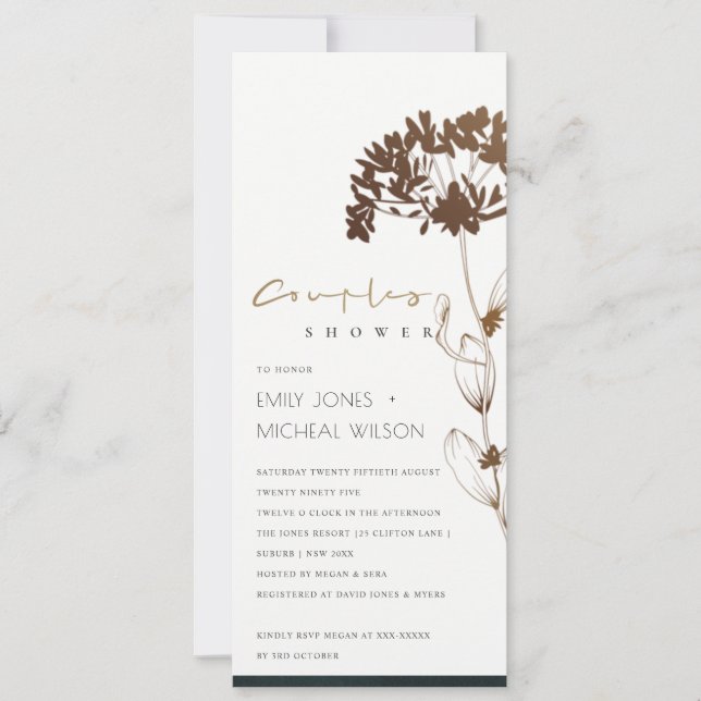 ELEGANT COPPER HYDRANGEA FLORAL COUPLES SHOWER INVITATION (Front)