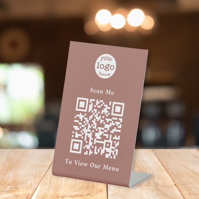 Elegant Copper Logo QR Code Contactless Restaurant Pedestal Sign (Elegant Copper Logo QR Code Contactless Restaurant Pedestal Sign)