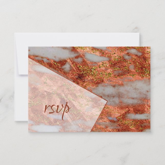 Elegant Copper Marble Geometric Wedding RSVP Card (Front)