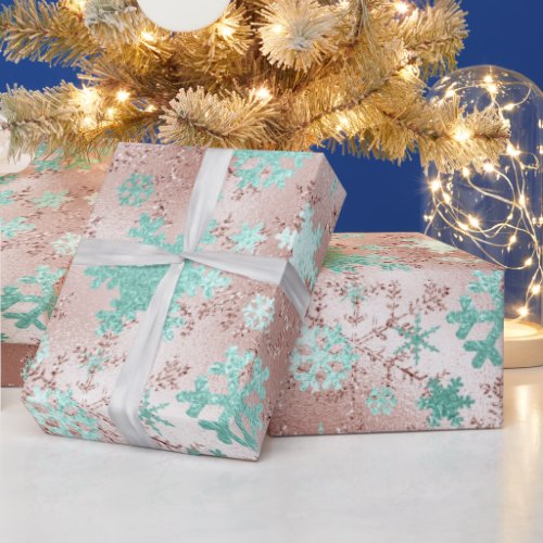 Elegant Copper  Mint Christmas Snowflake Pattern Wrapping Paper