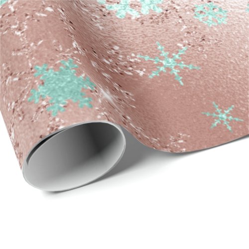 Elegant Copper  Mint Christmas Snowflake Pattern Wrapping Paper