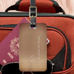 Elegant copper monogrammed name modern luggage tag