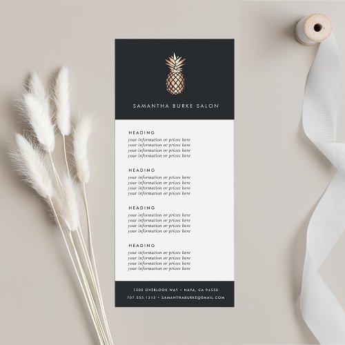 Elegant Copper Pineapple  Pricing or Services Rack Card