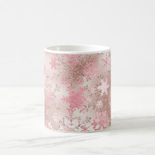 Elegant Copper & Pink Christmas Snowflake Pattern Coffee Mug