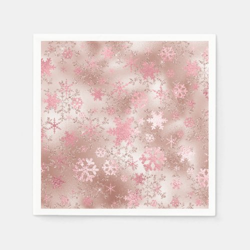 Elegant Copper  Pink Christmas Snowflake Pattern Napkins