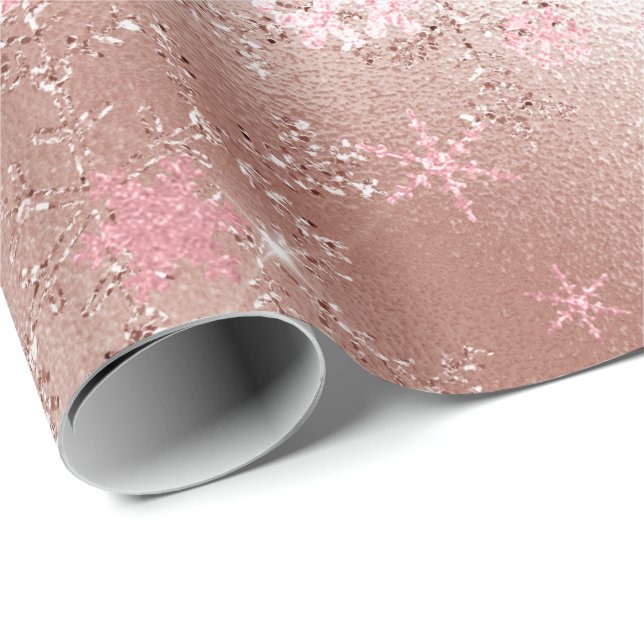 Elegant Copper & Pink Christmas Snowflake Pattern Wrapping Paper (Roll Corner)