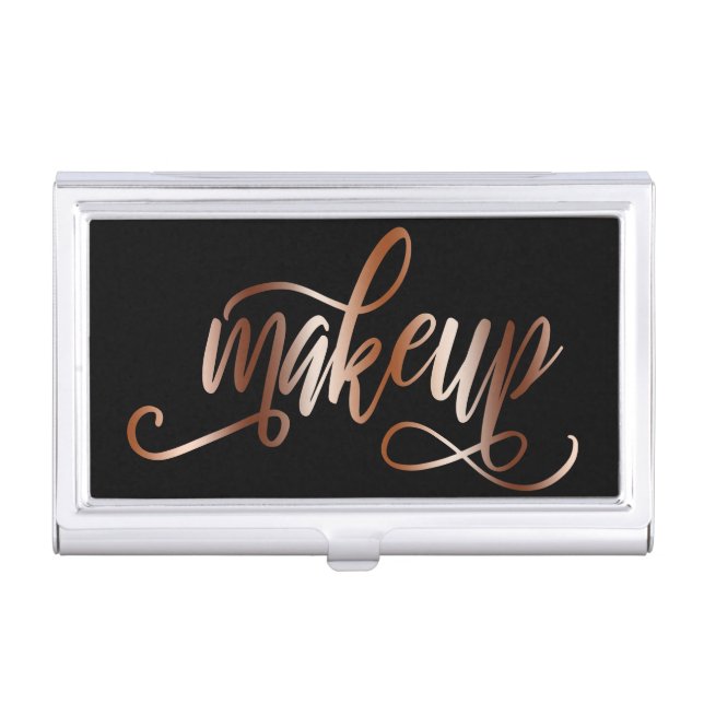 Elegant copper rose gold black makeup artist business card case (Front)