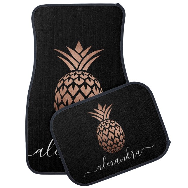 Elegant copper rose gold black pineapple car floor mat (Set)