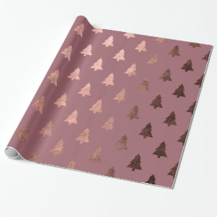 Elegant copper rose gold Christmas tree pattern Wrapping Paper