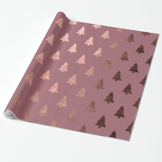 Elegant copper rose gold Christmas tree pattern Wrapping Paper (Unrolled)