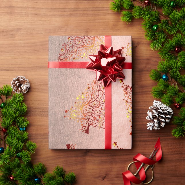 Elegant copper rose gold Christmas tree pattern Wrapping Paper (Holiday Gift)