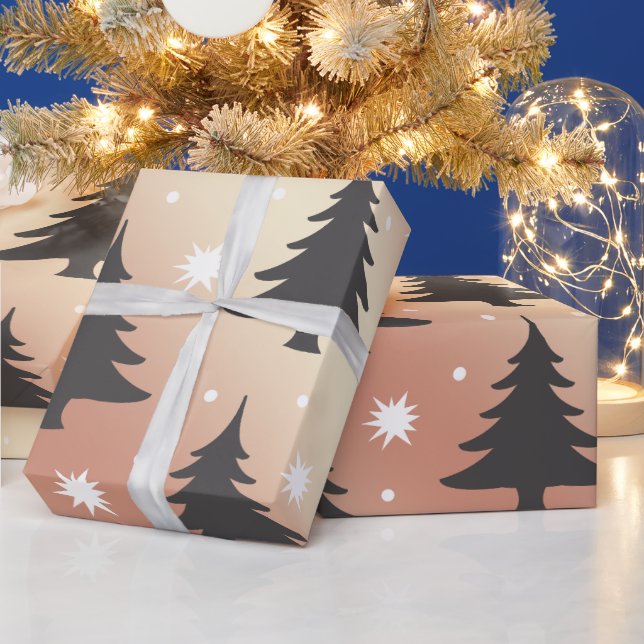 Elegant copper rose gold Christmas tree pattern Wrapping Paper (Holidays)