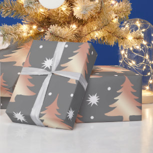 Elegant copper rose gold Christmas tree pattern Wrapping Paper