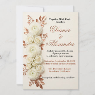 Elegant Copper Rose Gold Floral Wedding Invitation