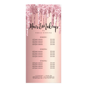Elegant copper rose gold glitter drip hair makeup rack card