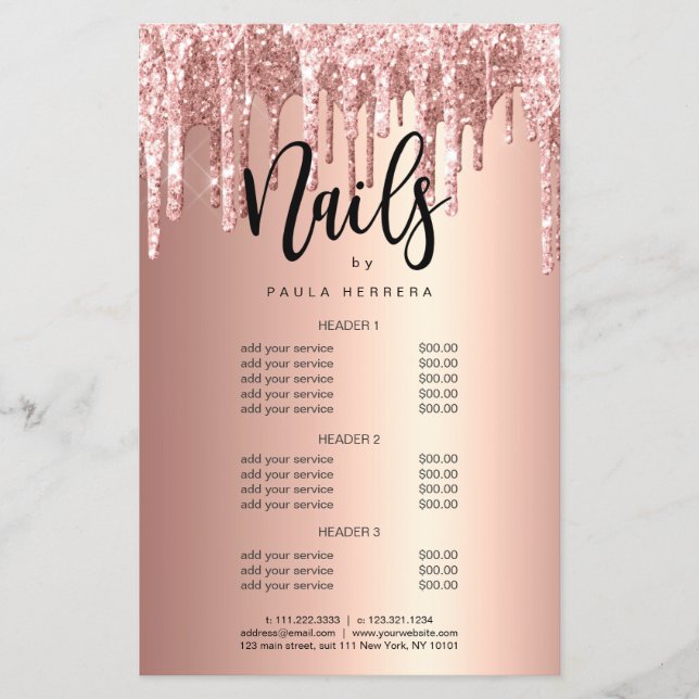 Elegant copper rose gold glitter drip nails flyer (Front)