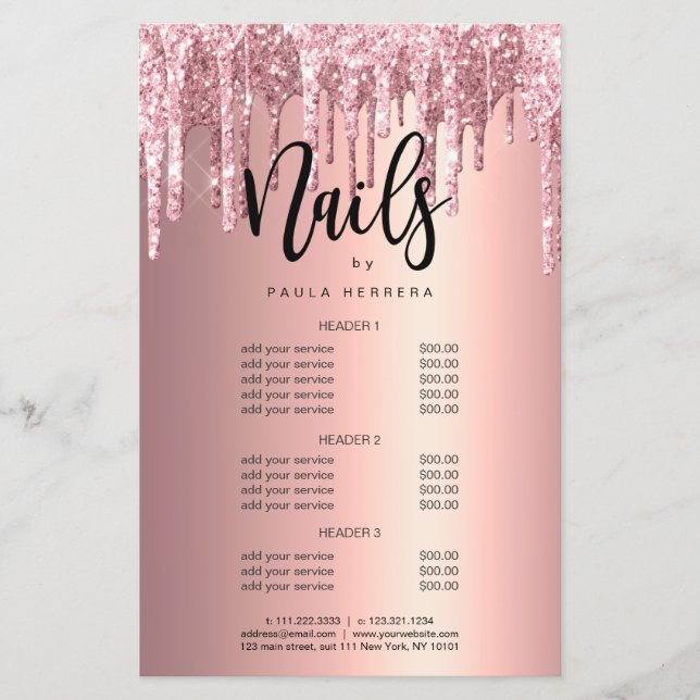 Elegant copper rose gold glitter drip nails flyer (Front)