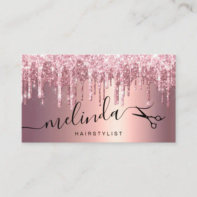 Elegant Copper Rose Gold Glitter Drips Hairstylist Business Card Zazzle 6117