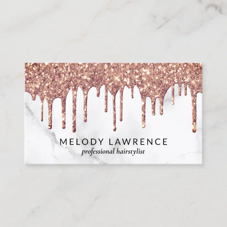 Elegant Copper Rose Gold Glitter Drips Hairstylist Business Card Zazzle 1721