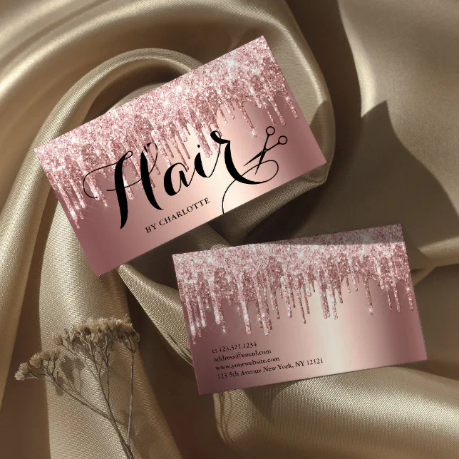 Elegant Copper Rose Gold Glitter Drips Hairstylist Business Card Zazzle 4515