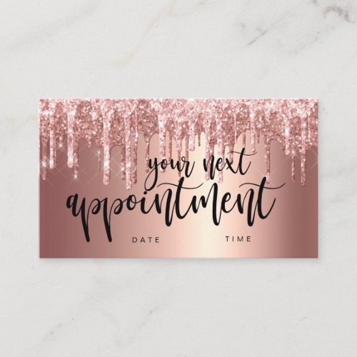Elegant copper rose gold glitter drips nails appointment card