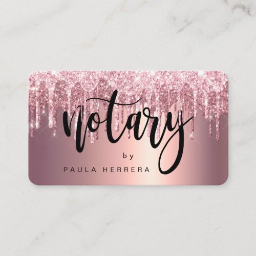 Elegant copper rose gold glitter drips notary business card