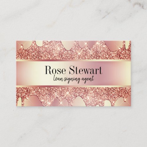Elegant copper rose gold glitter drips notary business card