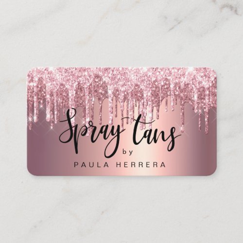 Elegant copper rose gold glitter drips spray tans business card