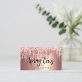 Elegant copper rose gold glitter drips spray tans business card (Standing Front)