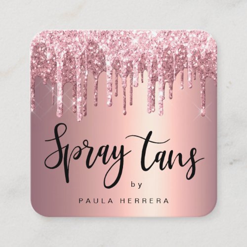 Elegant copper rose gold glitter drips spray tans square business card