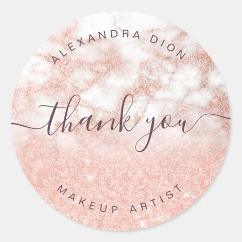 Elegant copper rose gold glitter makeup artist classic round sticker