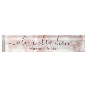 Elegant copper rose gold glitter makeup artist desk name plate