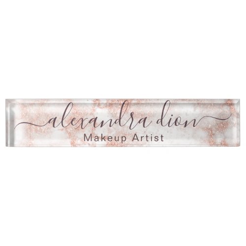 Elegant copper rose gold glitter makeup artist desk name plate