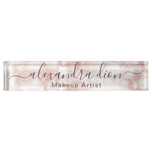 Elegant copper rose gold glitter makeup artist desk name plate (Front)