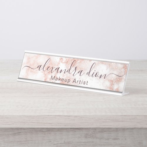 Elegant copper rose gold glitter makeup artist desk name plate