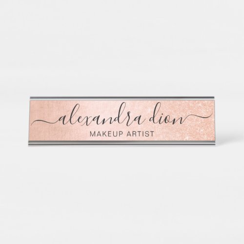 Elegant copper rose gold glitter makeup artist desk name plate