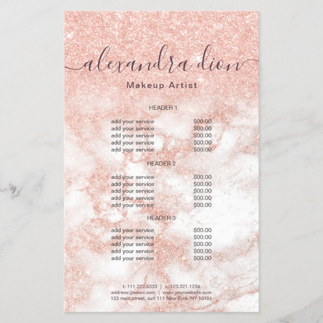 Elegant copper rose gold glitter makeup artist flyer (Front)