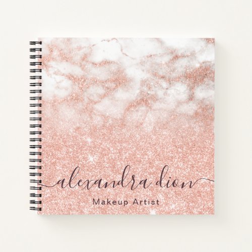 Elegant copper rose gold glitter makeup artist notebook