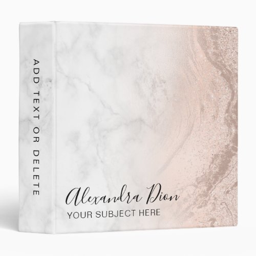 Elegant copper rose gold glitter white marble 3 ring binder