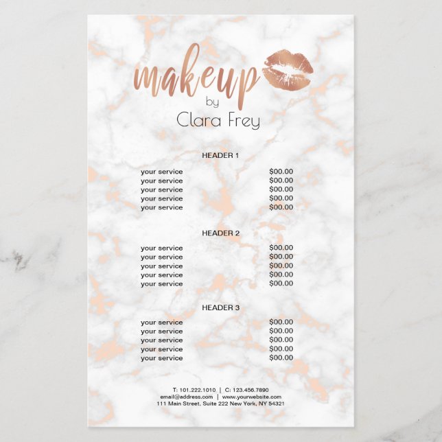 Elegant copper rose gold lips and marble makeup flyer (Front)