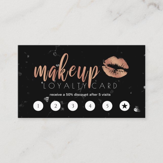 Elegant copper rose gold lips and marble makeup loyalty card (Front)
