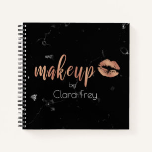 Elegant copper rose gold lips and marble makeup notebook