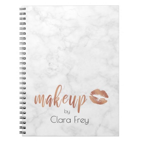 Elegant copper rose gold lips and marble makeup notebook
