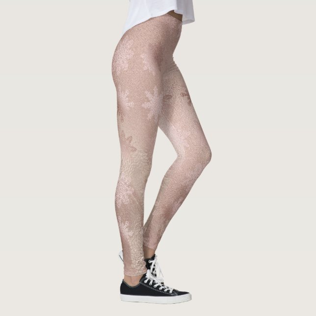 Elegant copper rose gold marble snowflake pattern leggings (Right)