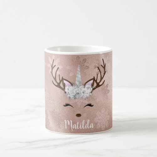 Elegant copper rose gold marble unicorn reindeer coffee mug