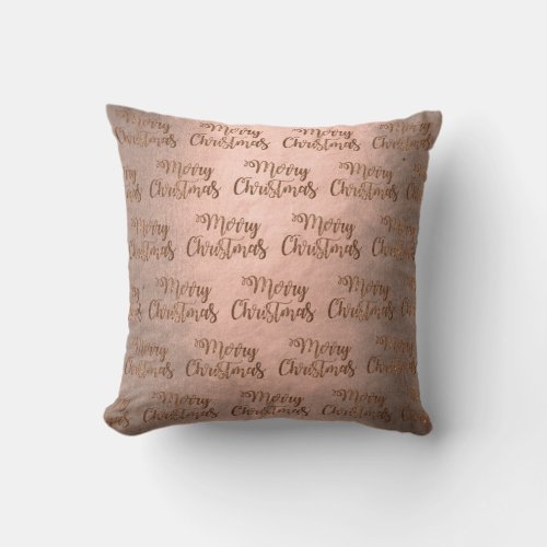 Elegant copper rose gold Merry Chtistmas pattern Throw Pillow