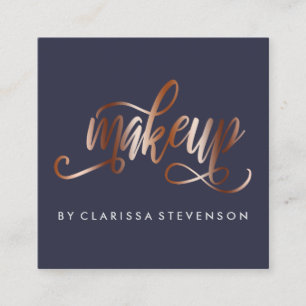 Elegant copper rose gold & navy blue makeup artist square business card