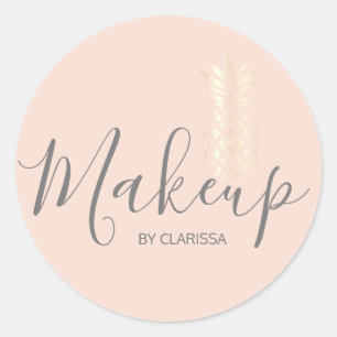 Elegant copper rose gold pineapple makeup artist classic round sticker