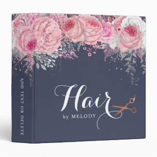 Elegant copper rose gold scissors hairstylist 3 ring binder